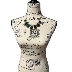 Navy Statement Necklace – Gold Tone | Faceted Resin Stones